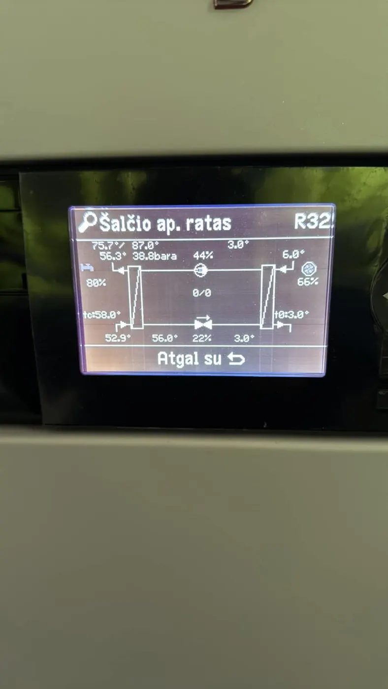 Šildymo sistemos valdymo ekranas su schema